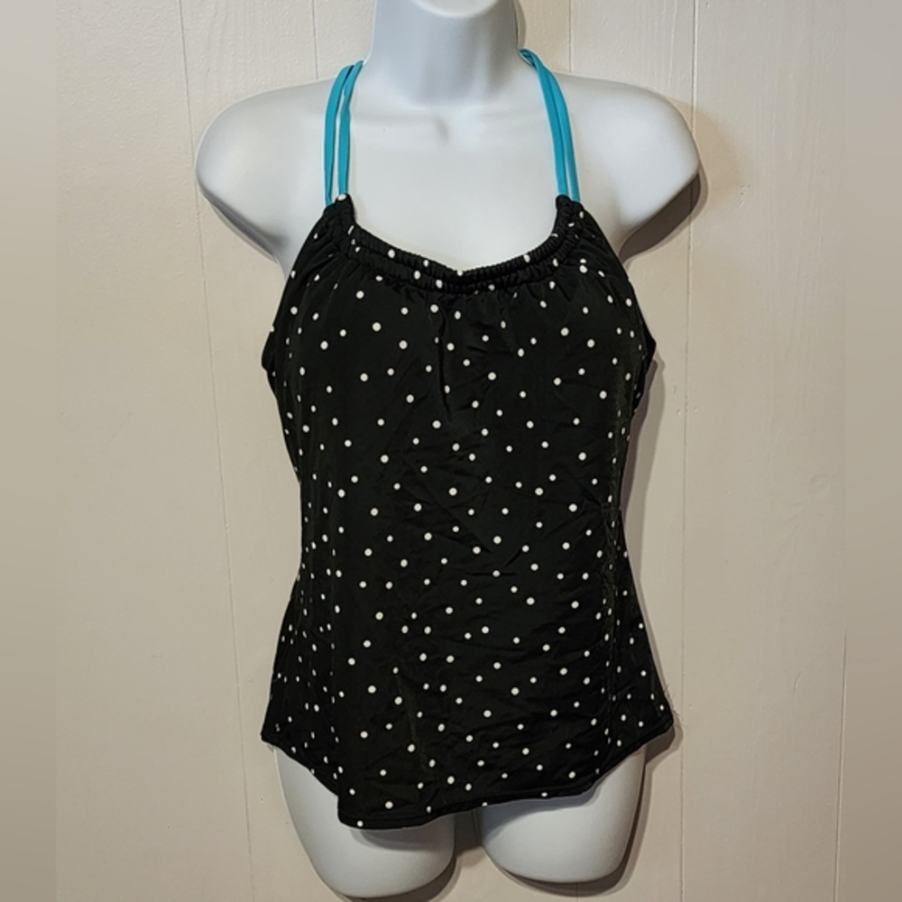 Black White Polka Dot Tankini Swim‎ Top Racerback  Medium Kim Rogers A76